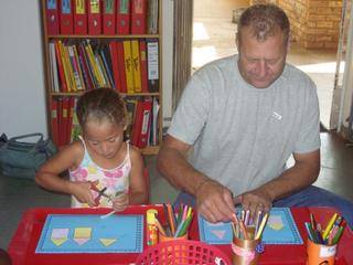 Caitlyn and Dad Shane enjoys the creative activities!