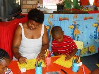 Mom Sheon and Zenande doing creative activities.